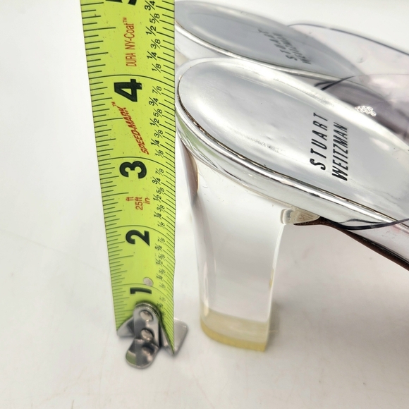 Stuart Weitzman Kristal Clear Lucite PVC Silver Mule Heels Womens 7 Open Toe - Picture 13 of 15